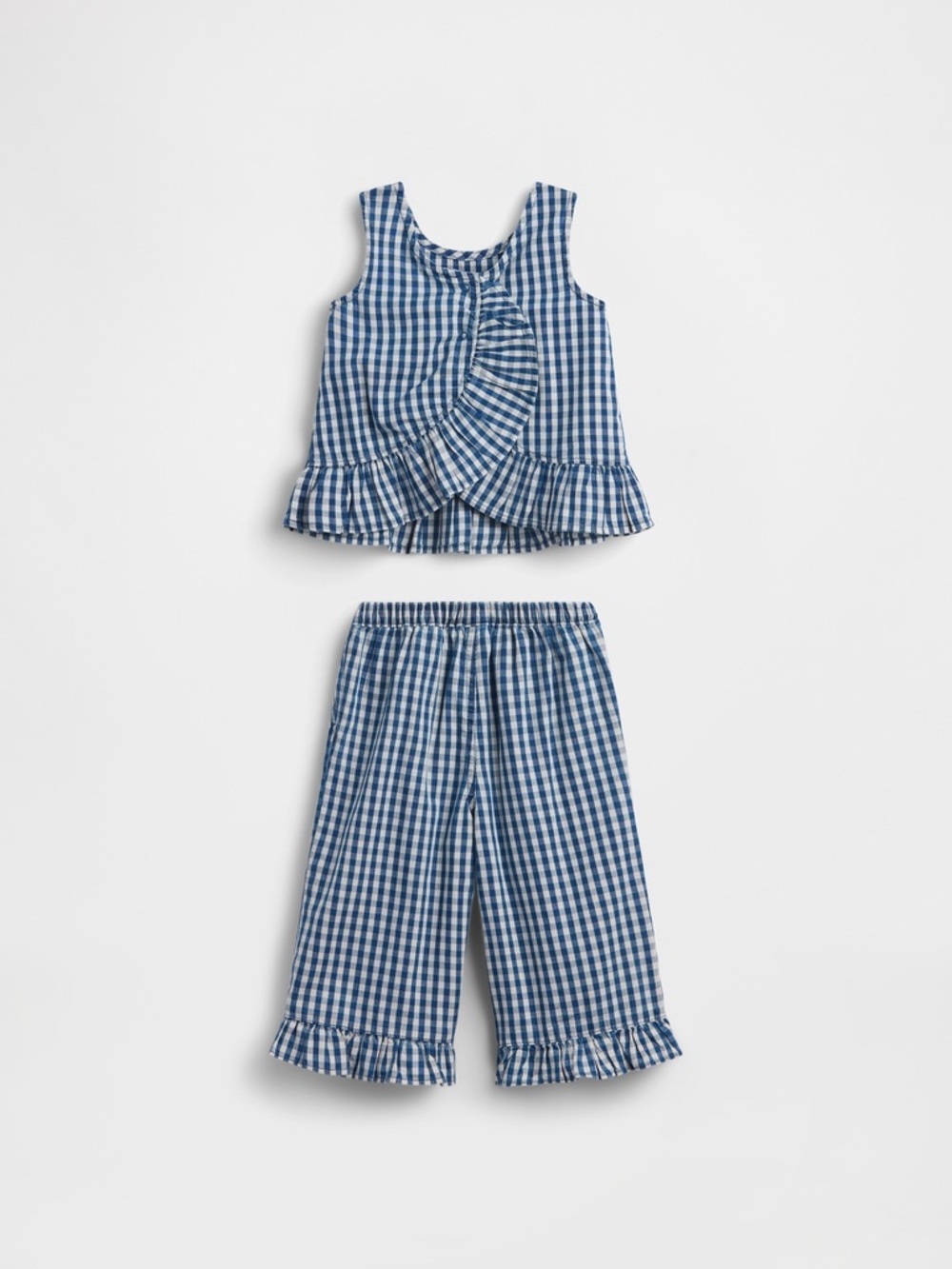 Baby Gap Gingham Denim Ruffle-Hem Outfit Set 18-24m 100% Cotton